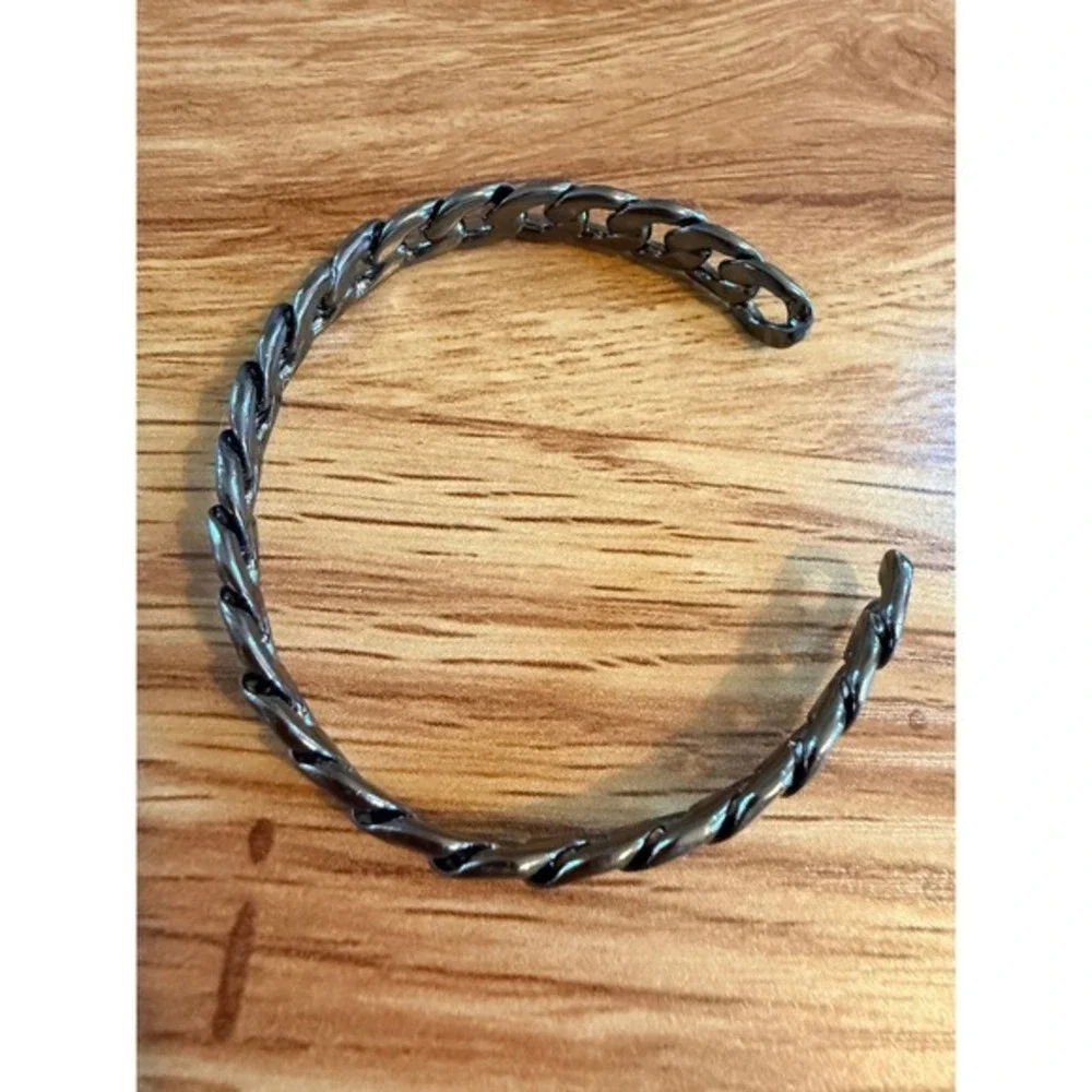 Marlyn Schiff Gunmetal Curb Chain Cuff Bracelet Chunky Link OS